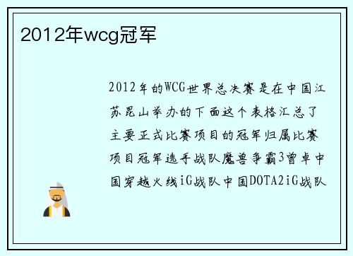 2012年wcg冠军